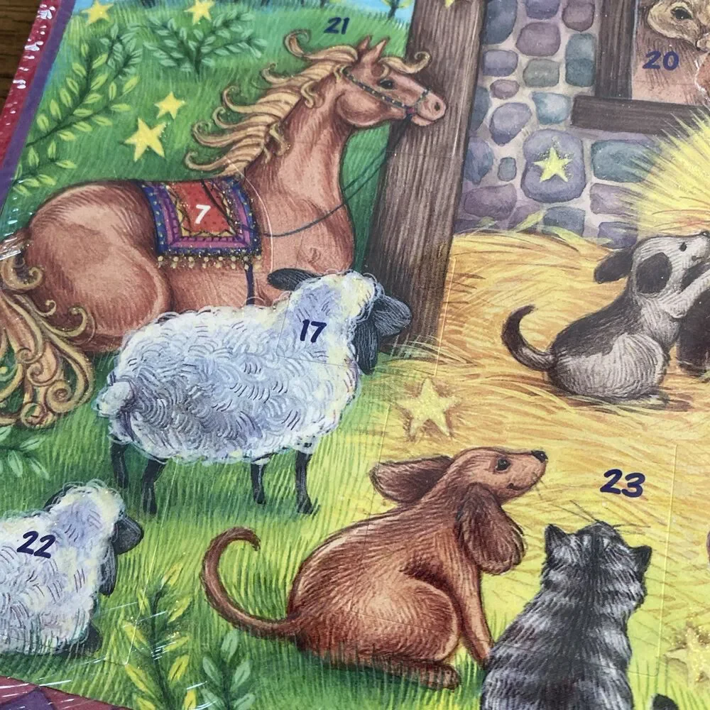 New Old Stock Vintage Advent Calendar Baby Jesus Manger Animal Christmas Holiday